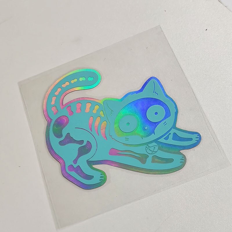 Holo Skeleton Cat Vinyl Sticker