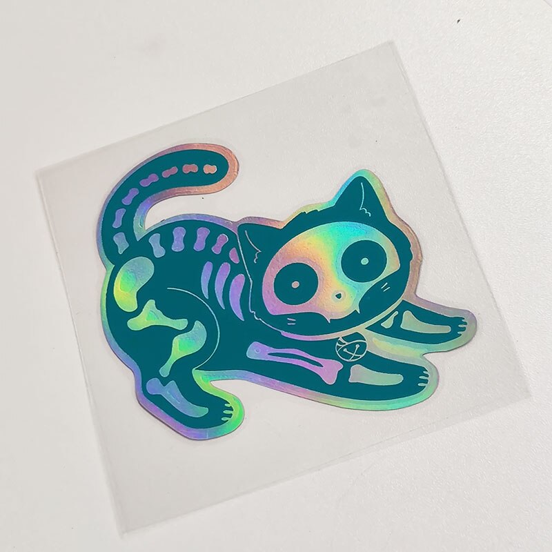 Holo Skeleton Cat Vinyl Sticker