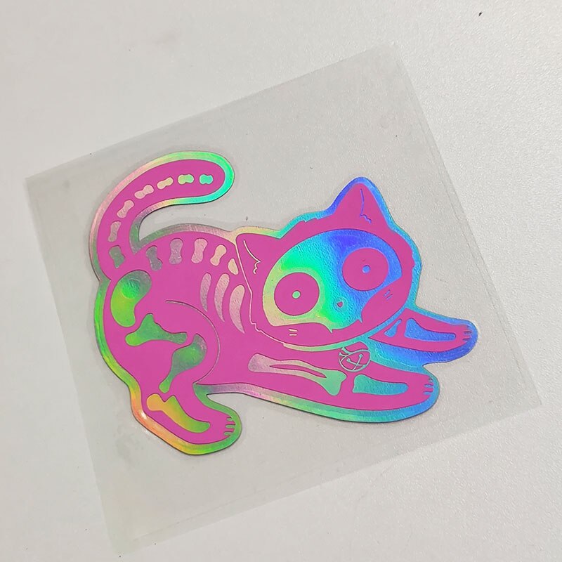 Holo Skeleton Cat Vinyl Sticker