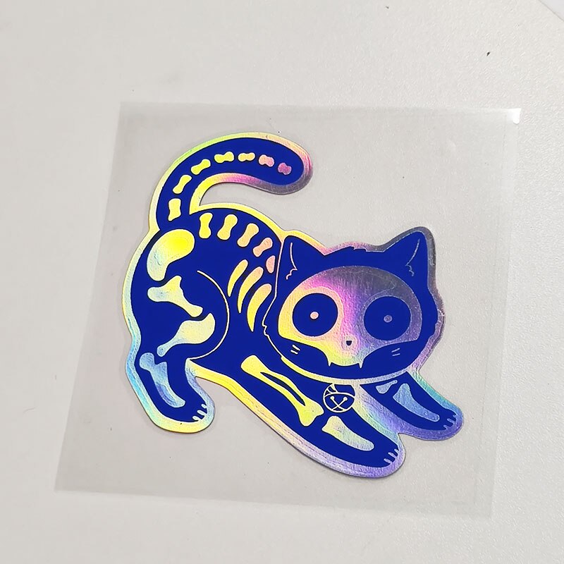 Holo Skeleton Cat Vinyl Sticker