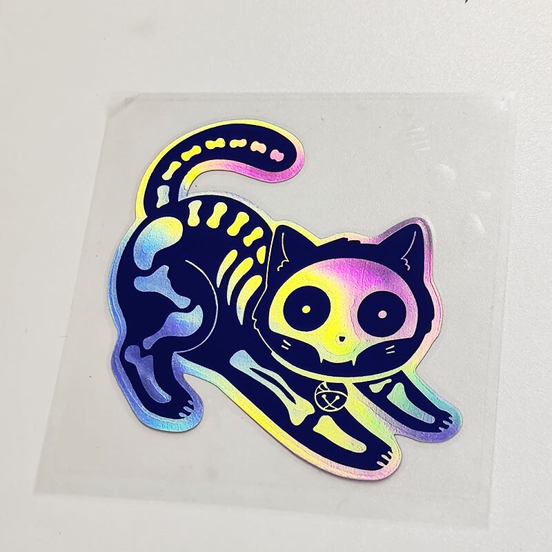 Holo Skeleton Cat Vinyl Sticker