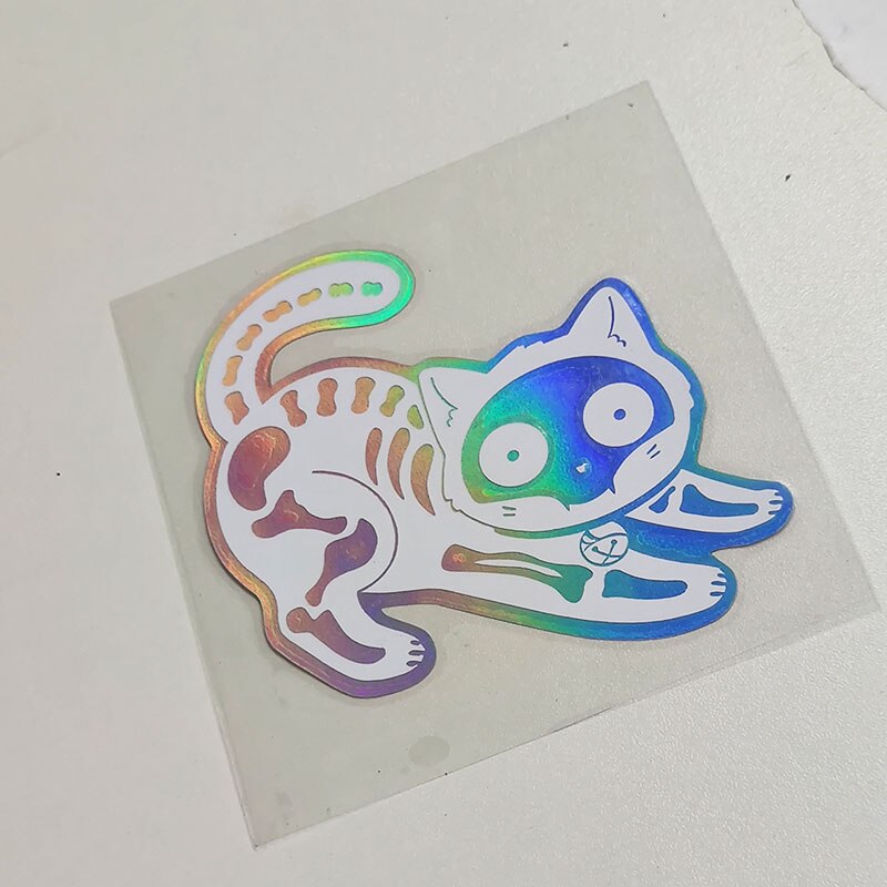 Holo Skeleton Cat Vinyl Sticker