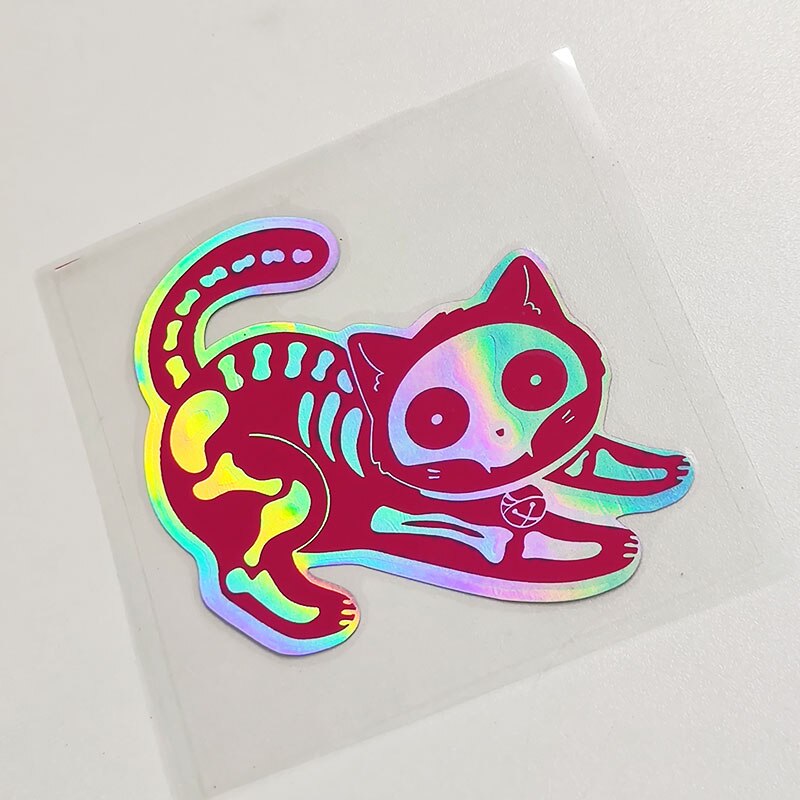 Holo Skeleton Cat Vinyl Sticker