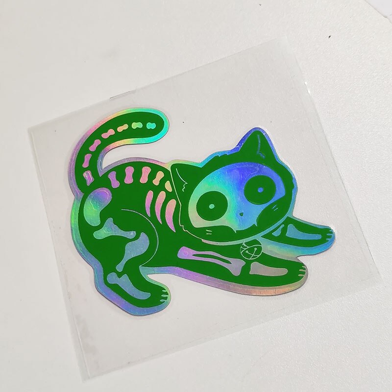 Holo Skeleton Cat Vinyl Sticker