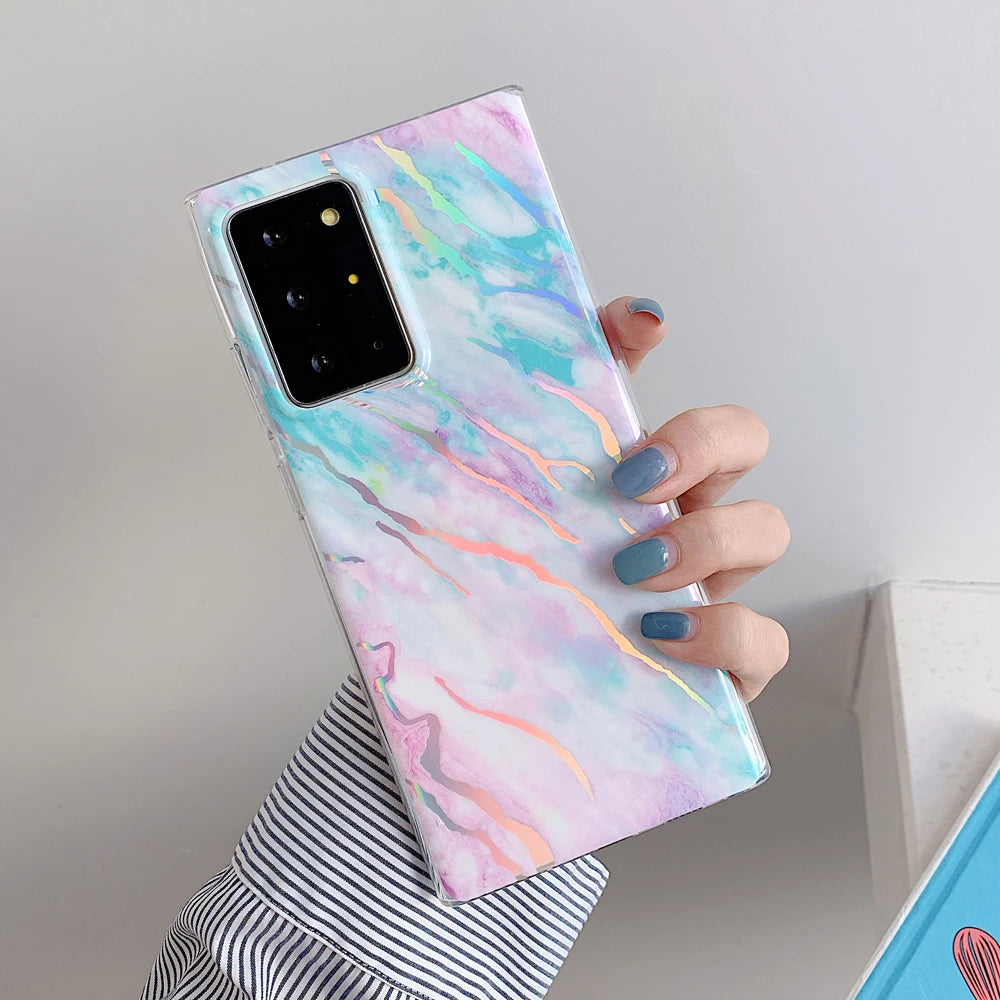 Holo Marble Finger Ring Phone Case For Samsung