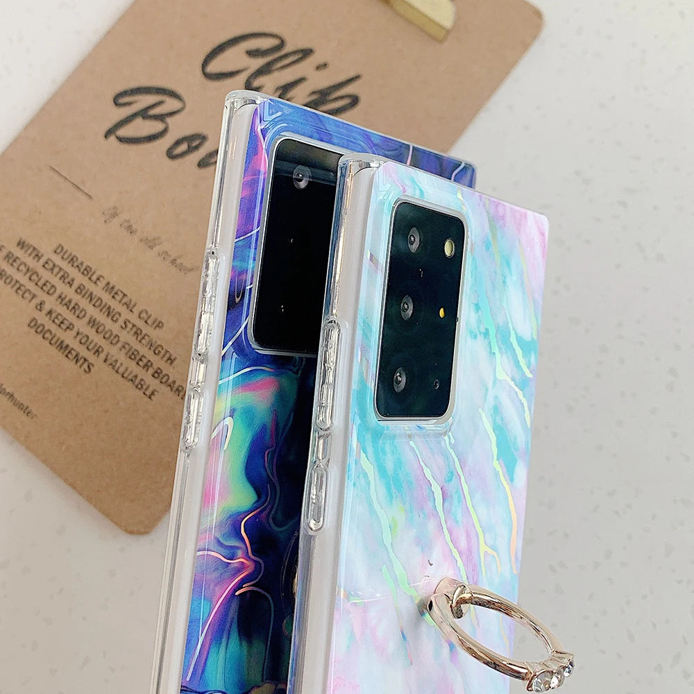 Holo Marble Finger Ring Phone Case For Samsung