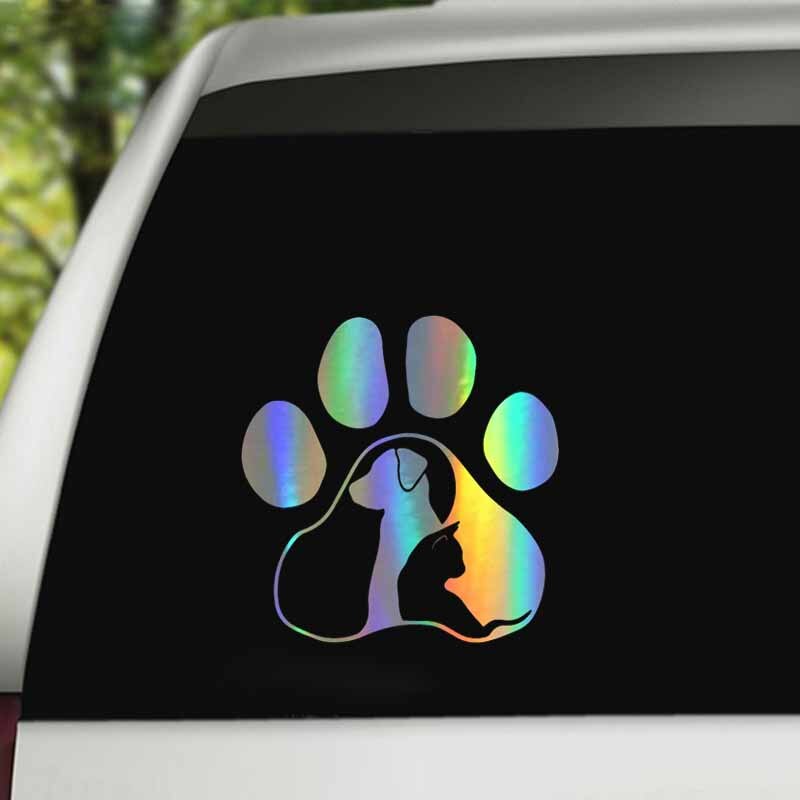 Holographic Cat and Dog Paw Print Stickers