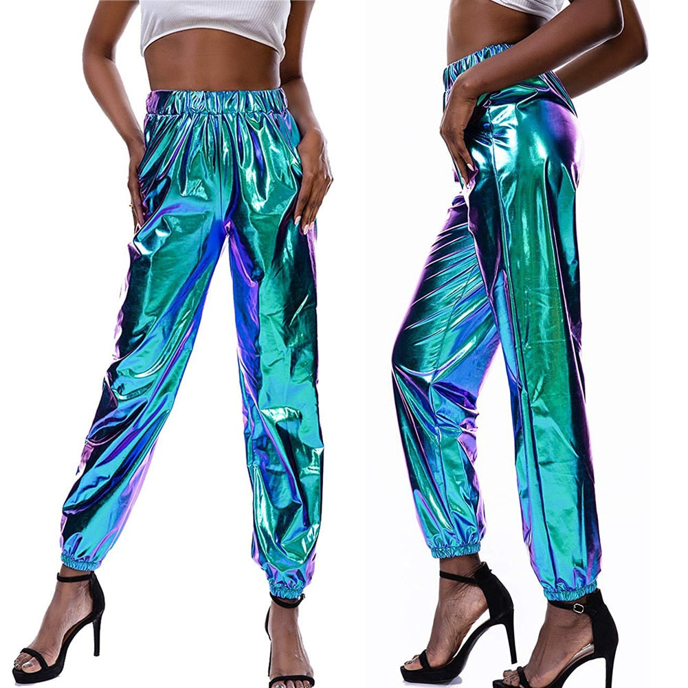 Holographic High Waist Jogger Pants