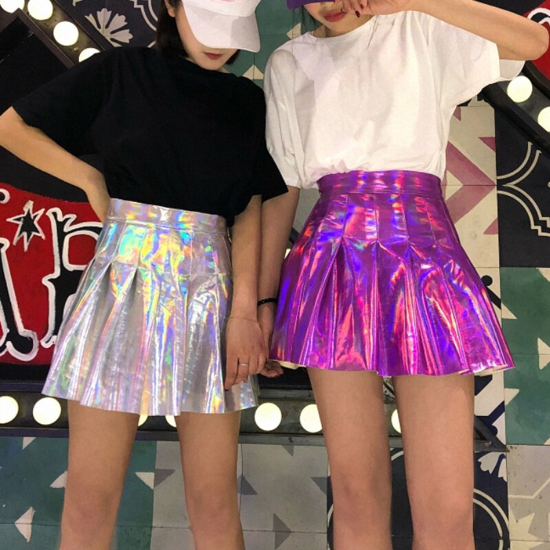 Holo Pleated Mini Short Skirt