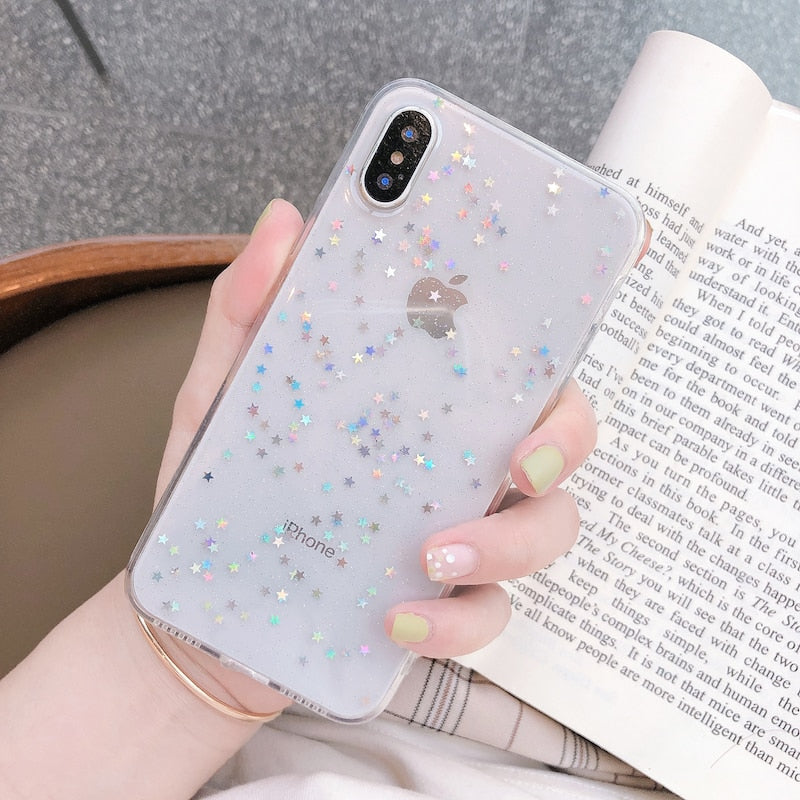 Holo Glitter Love Heart Star Sequins Soft iPhone Case