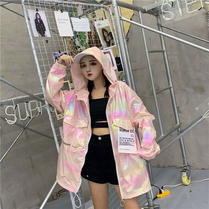 Holographic Neon Hooded Street Jacket