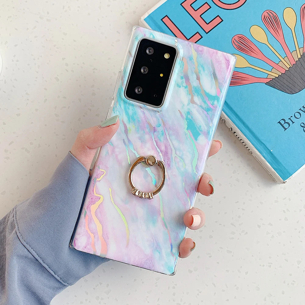 Holo Marble Finger Ring Phone Case For Samsung