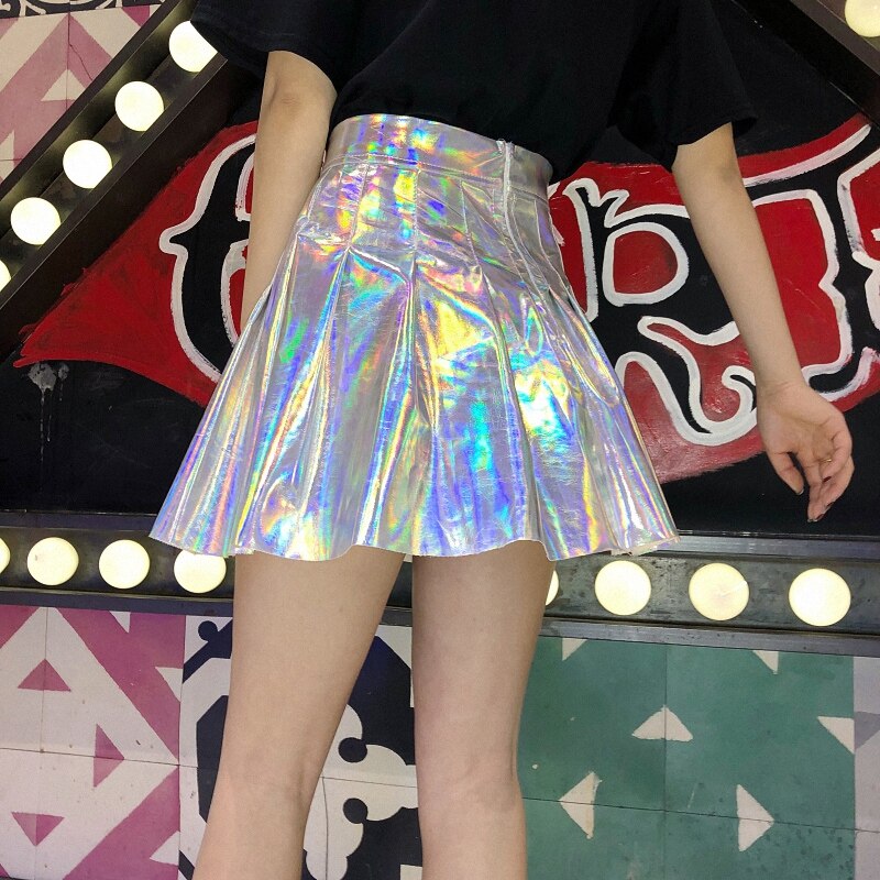 Holo Pleated Mini Short Skirt