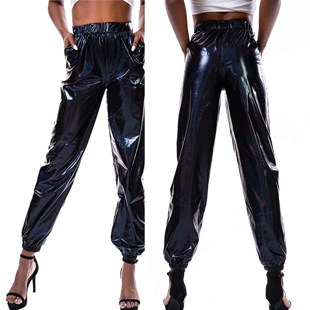 Holographic High Waist Jogger Pants