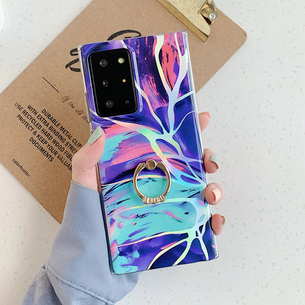 Holo Marble Finger Ring Samsung Case