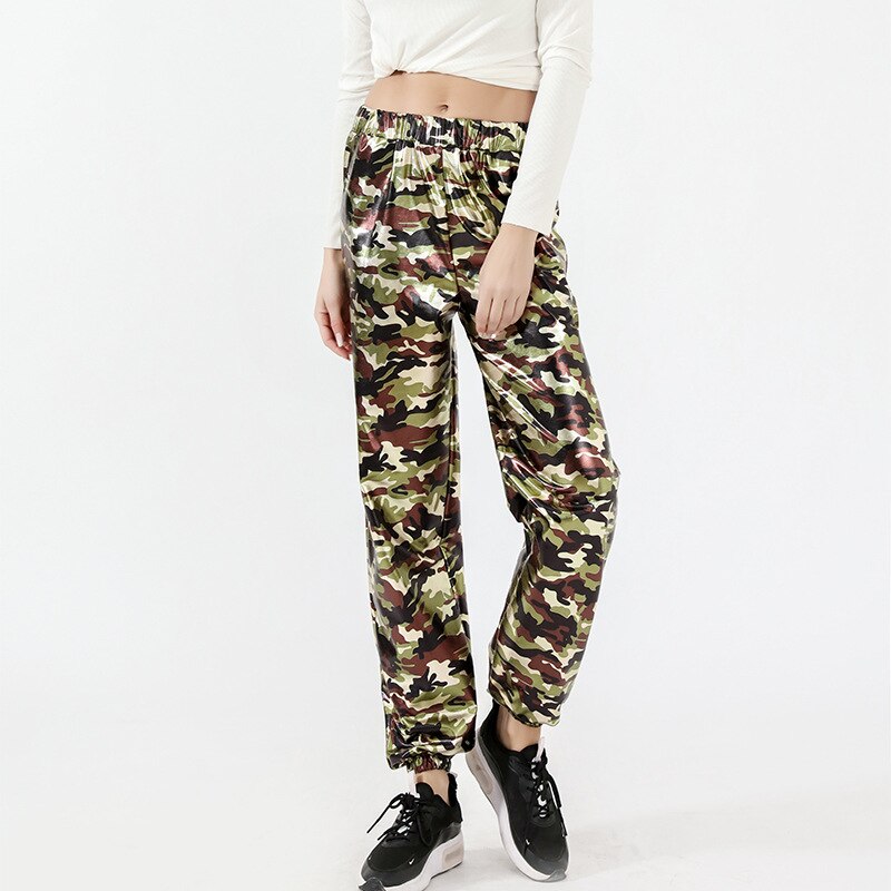 Holographic Elastic Waist Bell Bottom Trousers