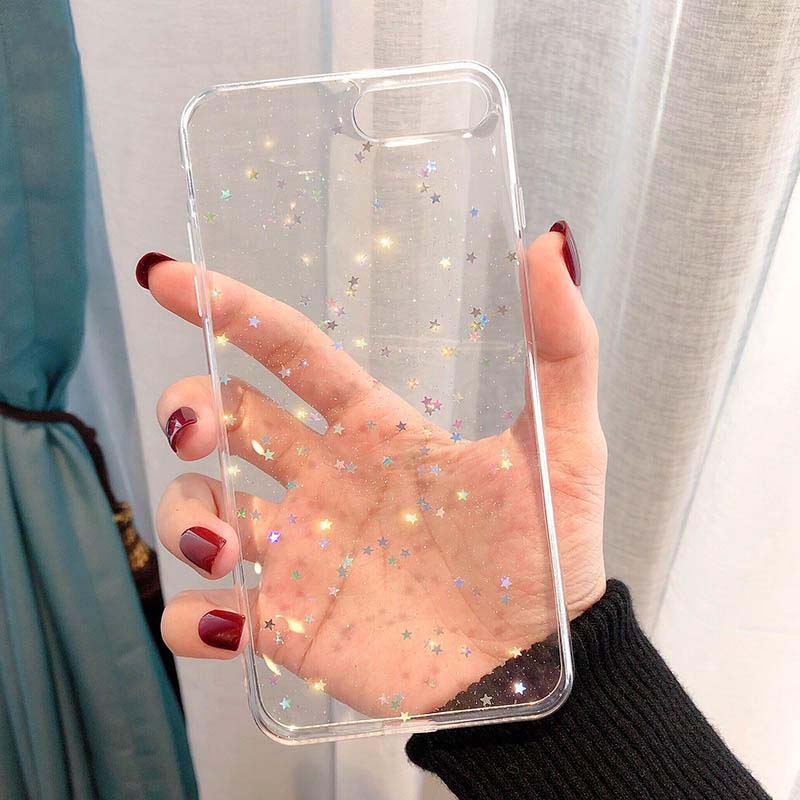 Holo Glitter Love Heart Star Sequins Soft iPhone Case