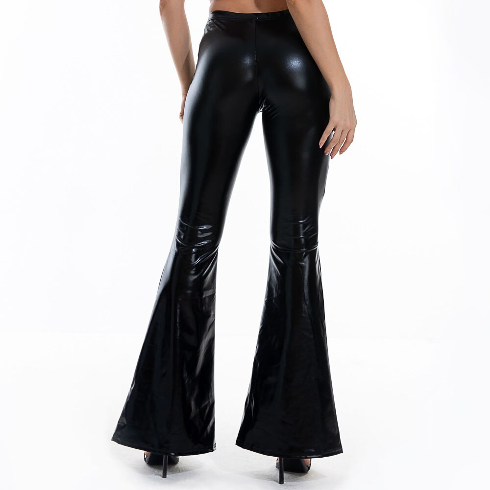 Holographic Elastic Waist Bell Bottom Trousers