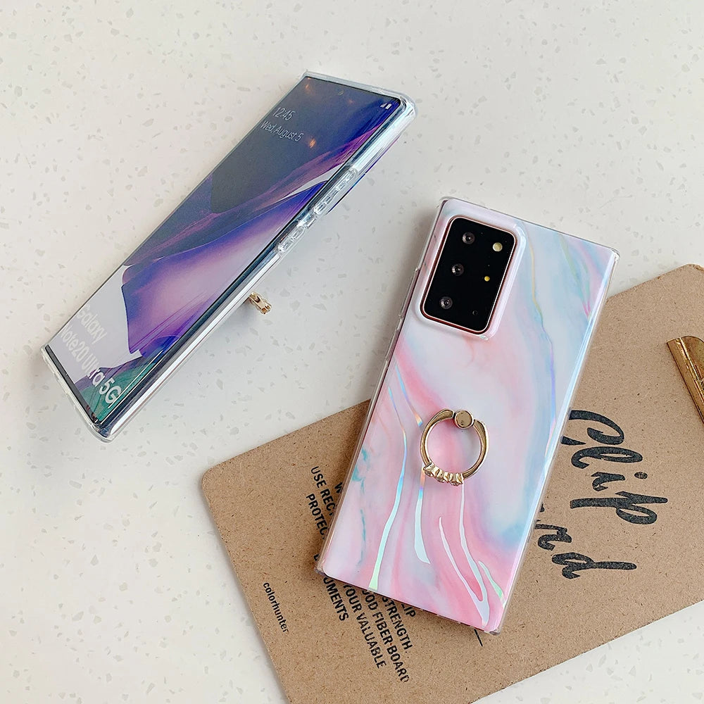 Holo Marble Finger Ring Phone Case For Samsung