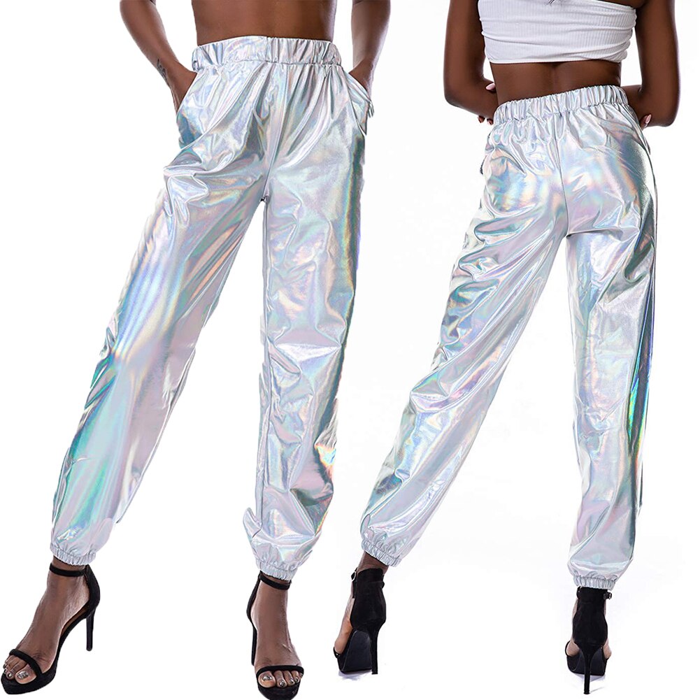 Holographic High Waist Jogger Pants