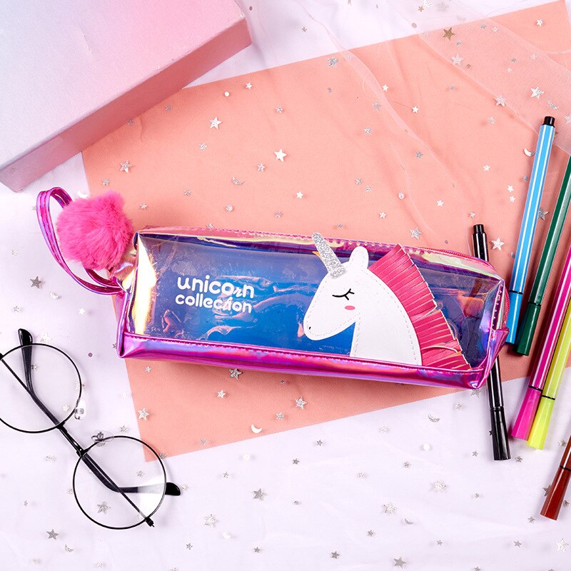 Iridescent Transparent Unicorn Pencil Case