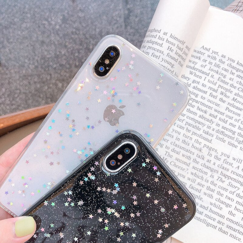 Holo Glitter Love Heart Star Sequins Soft iPhone Case