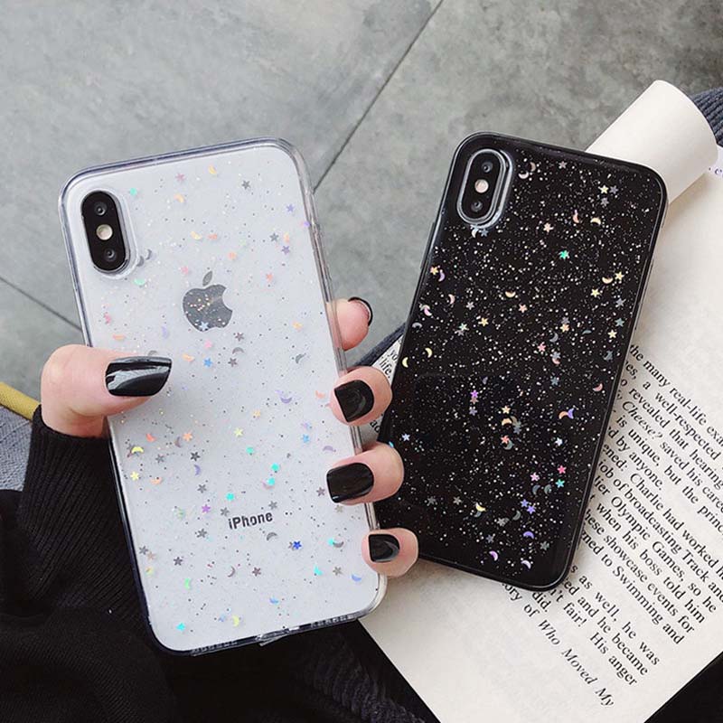 Holo Glitter Love Heart Star Sequins Soft iPhone Case