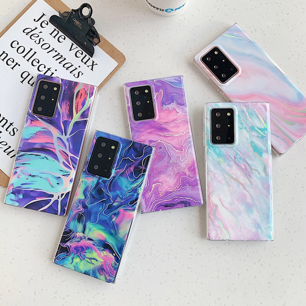 Holo Marble Finger Ring Phone Case For Samsung