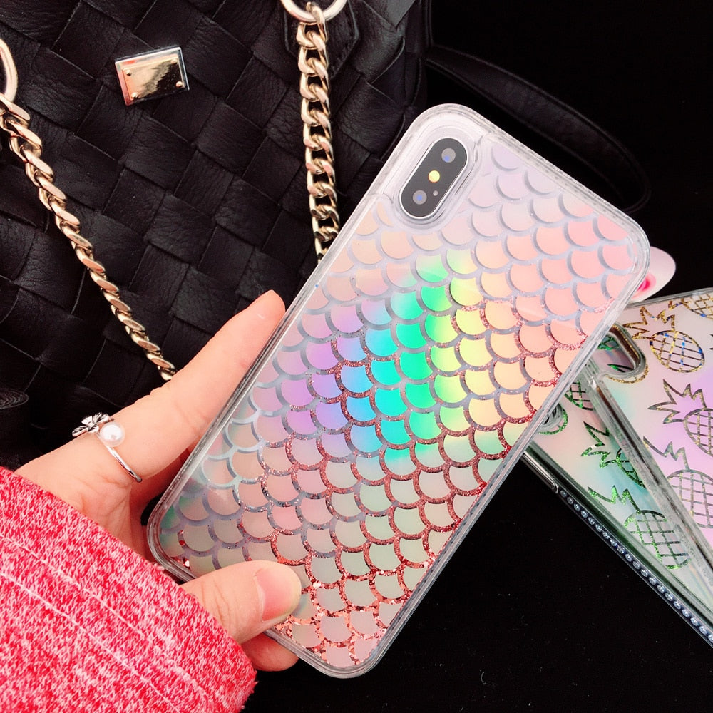 Holo Liquid Quicksand Mermaid Scales iPhone Case