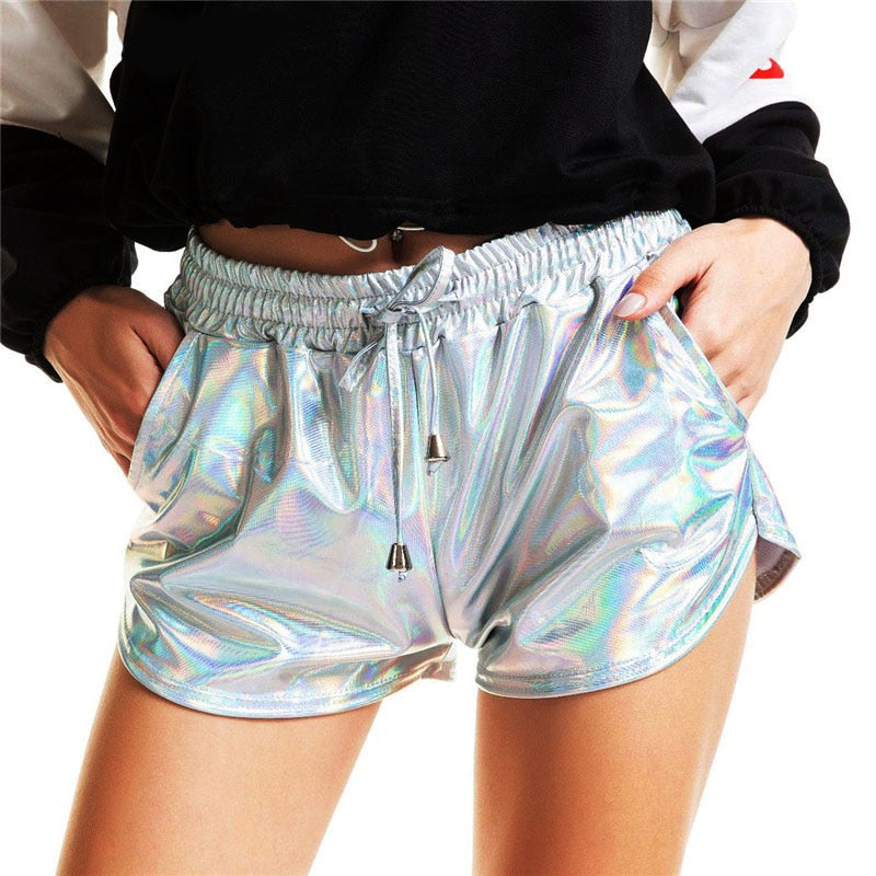 Holo Elastic Drawstring Booty Shorts