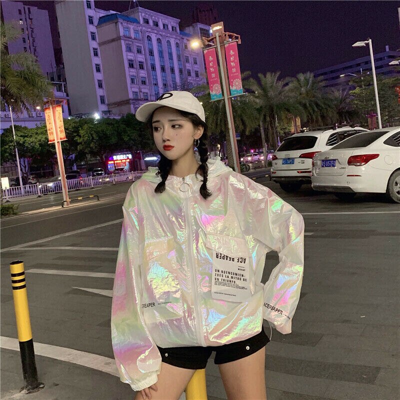 Holographic Neon Hooded Street Jacket