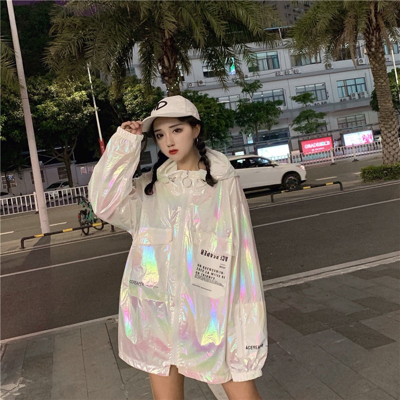 Holographic Neon Hooded Street Jacket