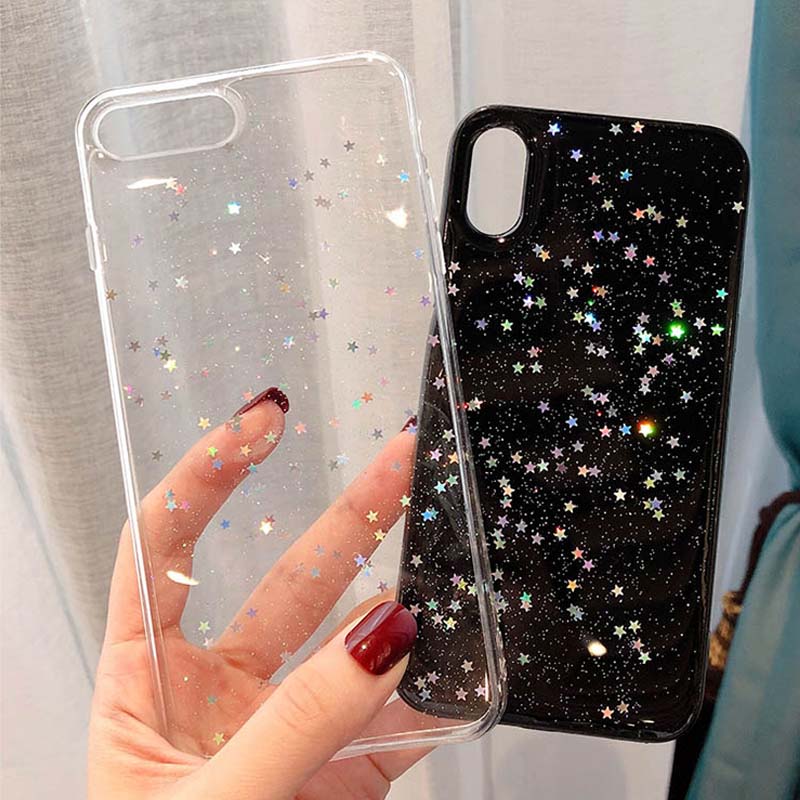 Holo Glitter Love Heart Star Sequins Soft iPhone Case