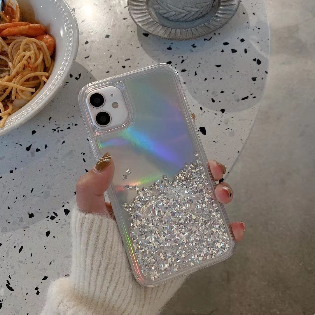 Holo Rhinestone Quicksand iPhone Case