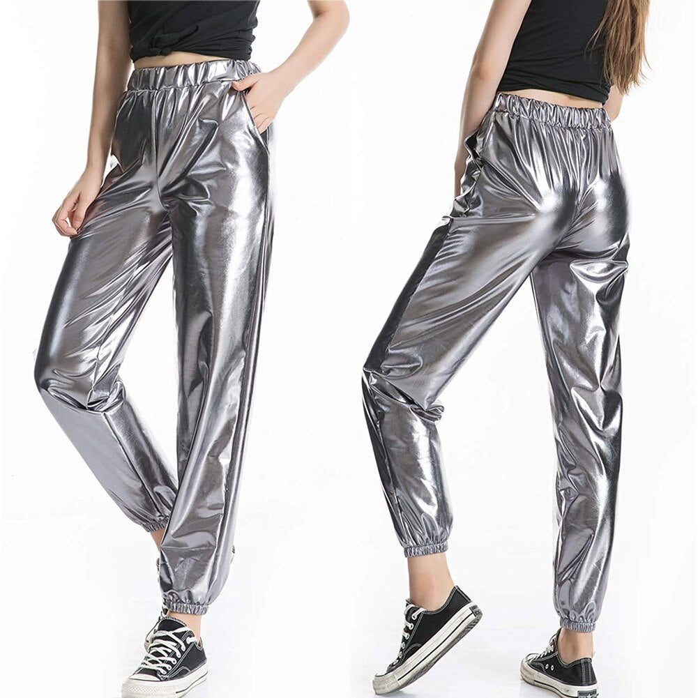 Holographic High Waist Jogger Pants