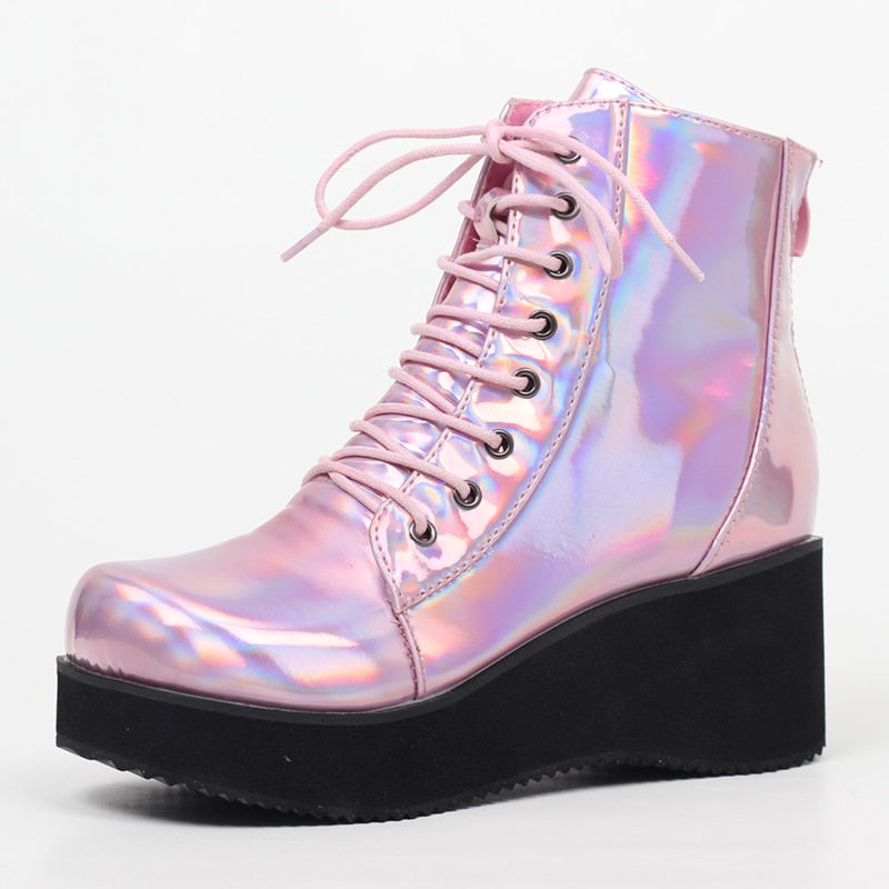 Holo Punk Wedge Heel Boots