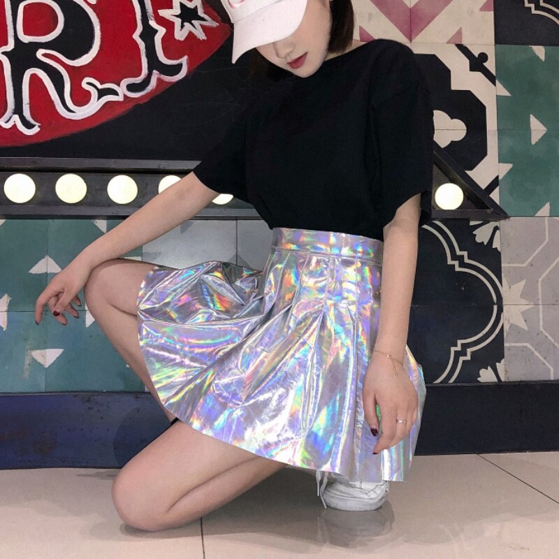 Holo Pleated Mini Short Skirt