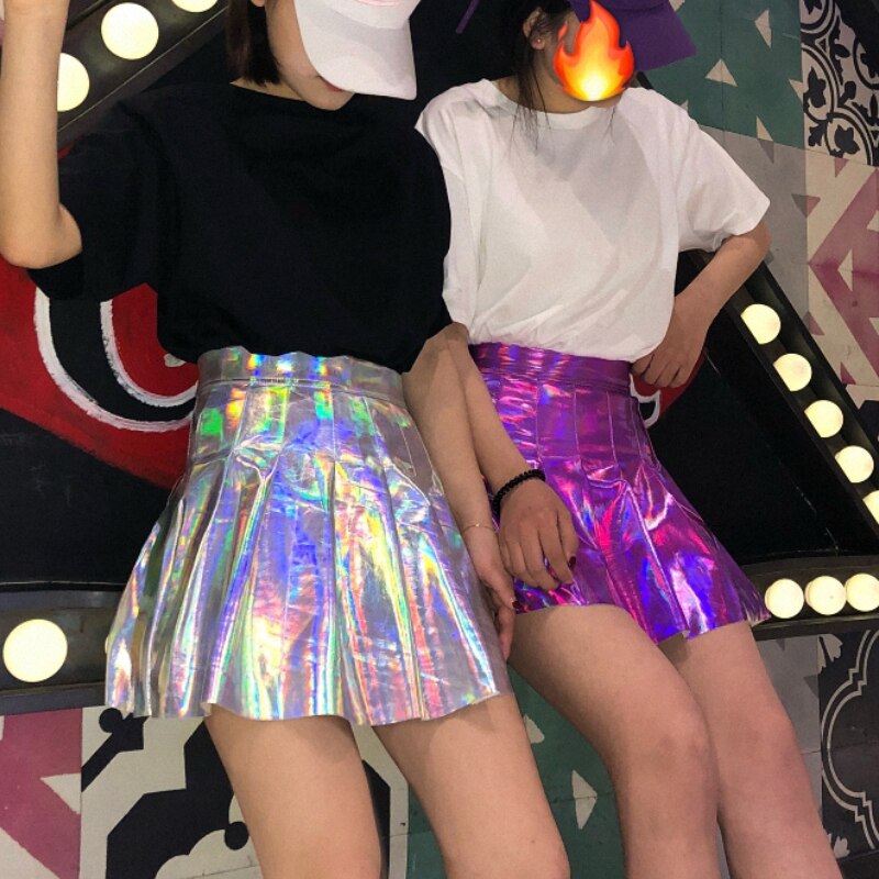 Holo Pleated Mini Short Skirt