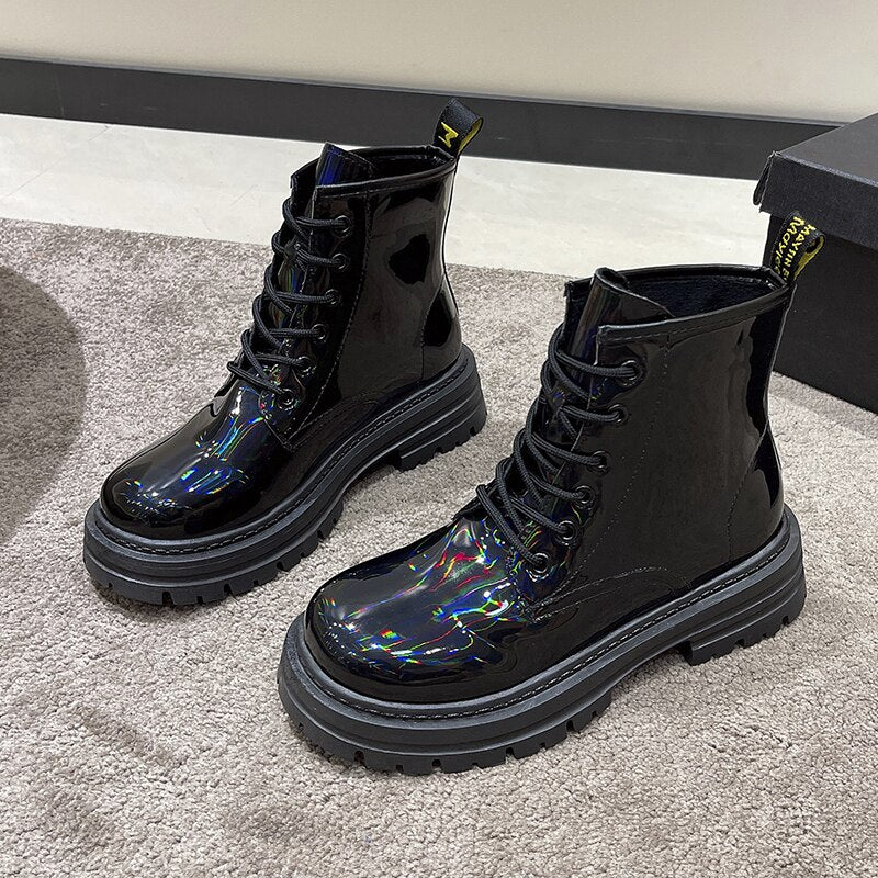 Holographic Ankle Lace Up Boots