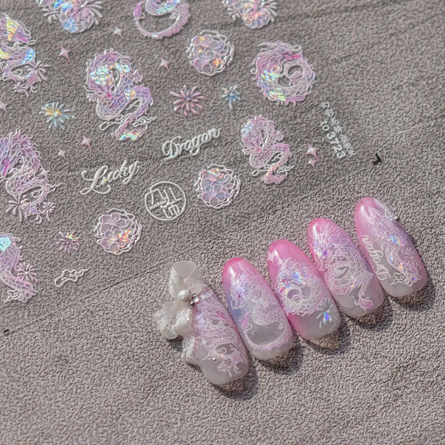 Pink Dragon Firework Nail Stickers