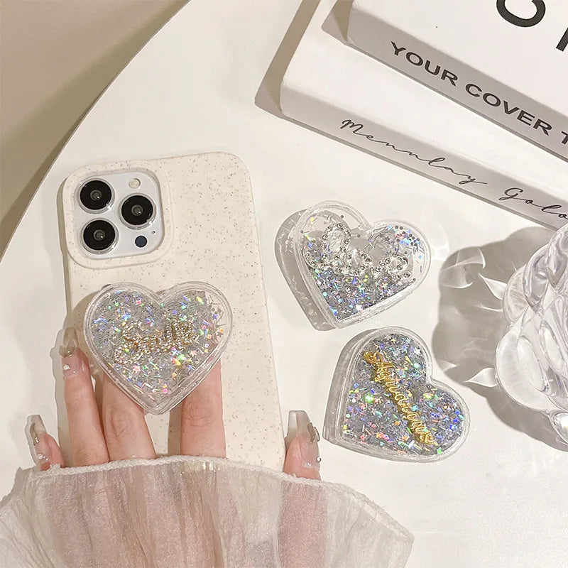 Holo Heart Quicksand Liquid Phone Grip