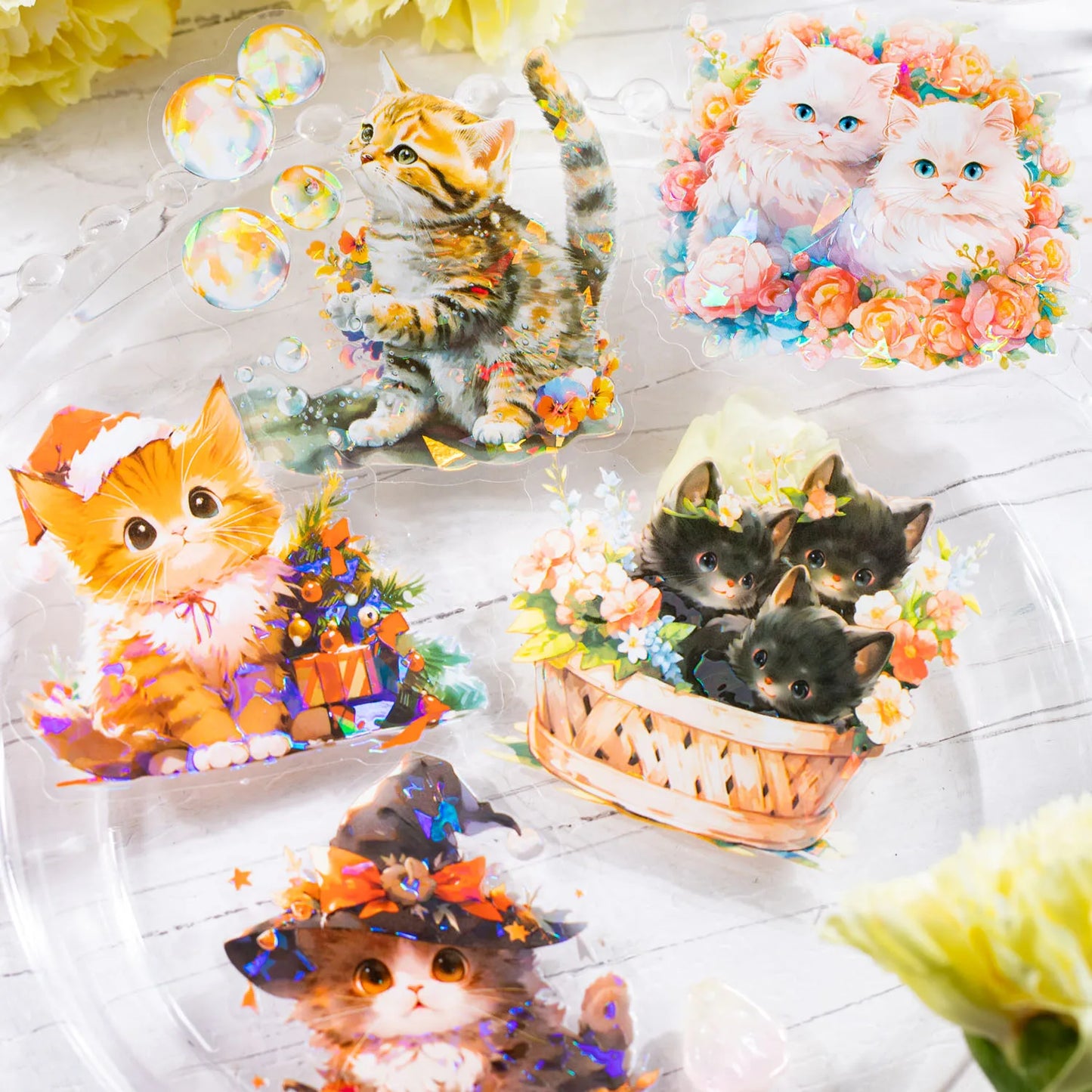 Play Kitten Series Kawaii Flower Cats Sticker