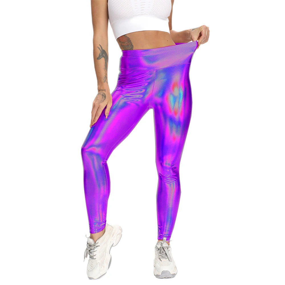 Shiny Laser Stretchy Leggings Women