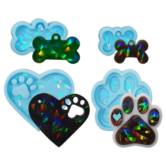 DIY Holographic Heart Cats Paw Bone Charm Silicone Mold