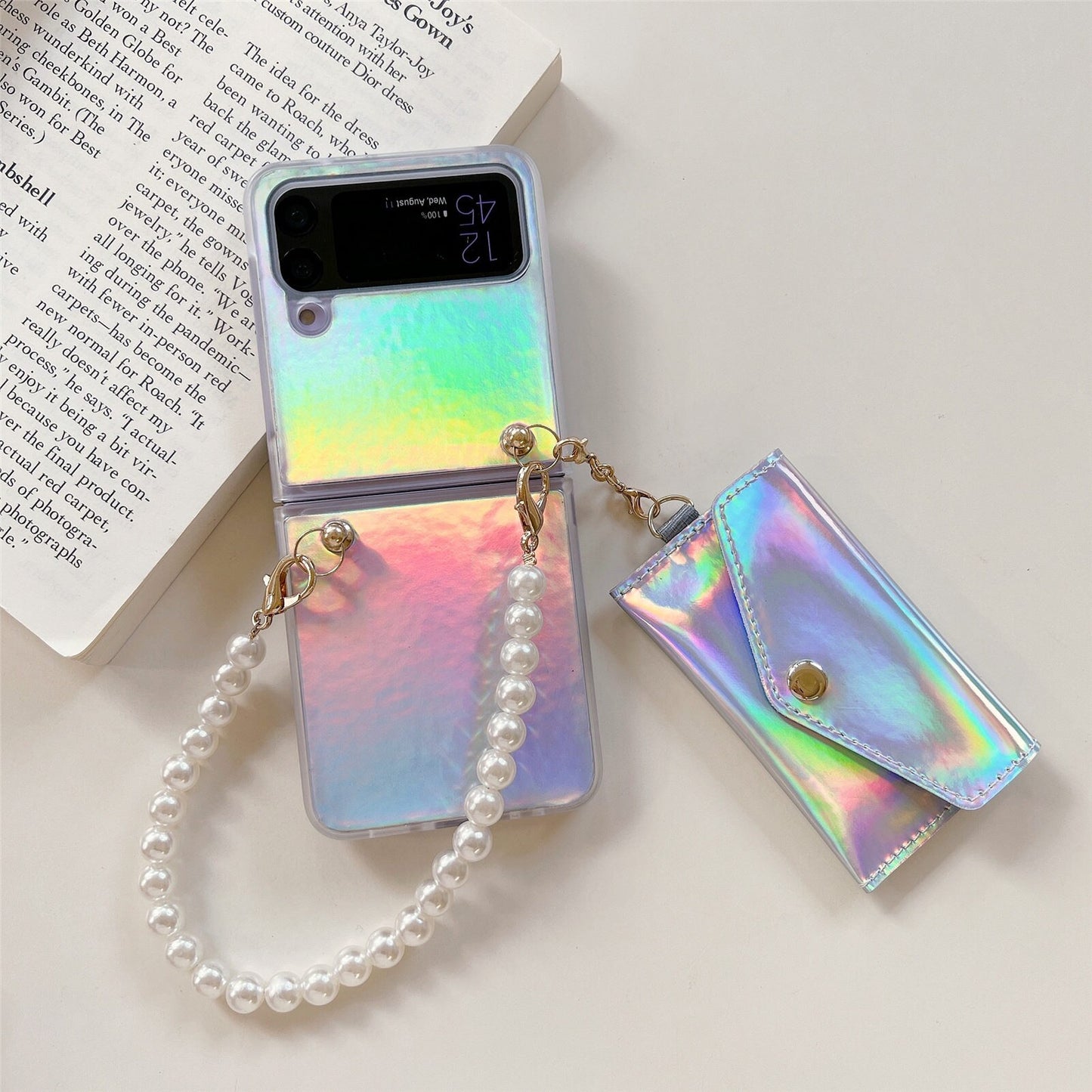 Holo Samsung Z Flip Glitter Pearl Bracelet Case