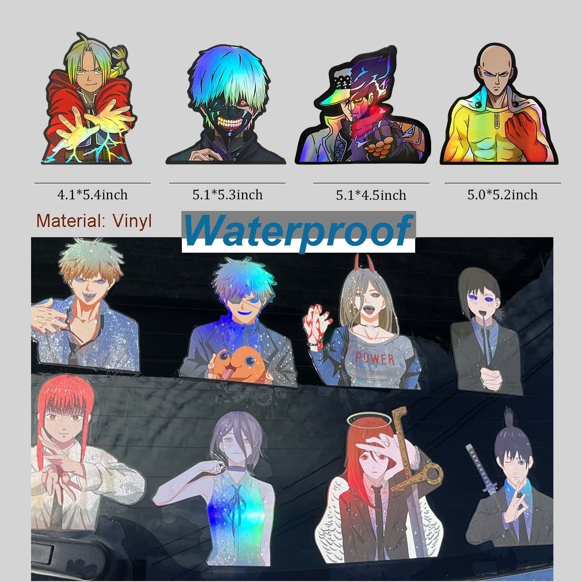 4 piece/set Holographic Anime Stickers