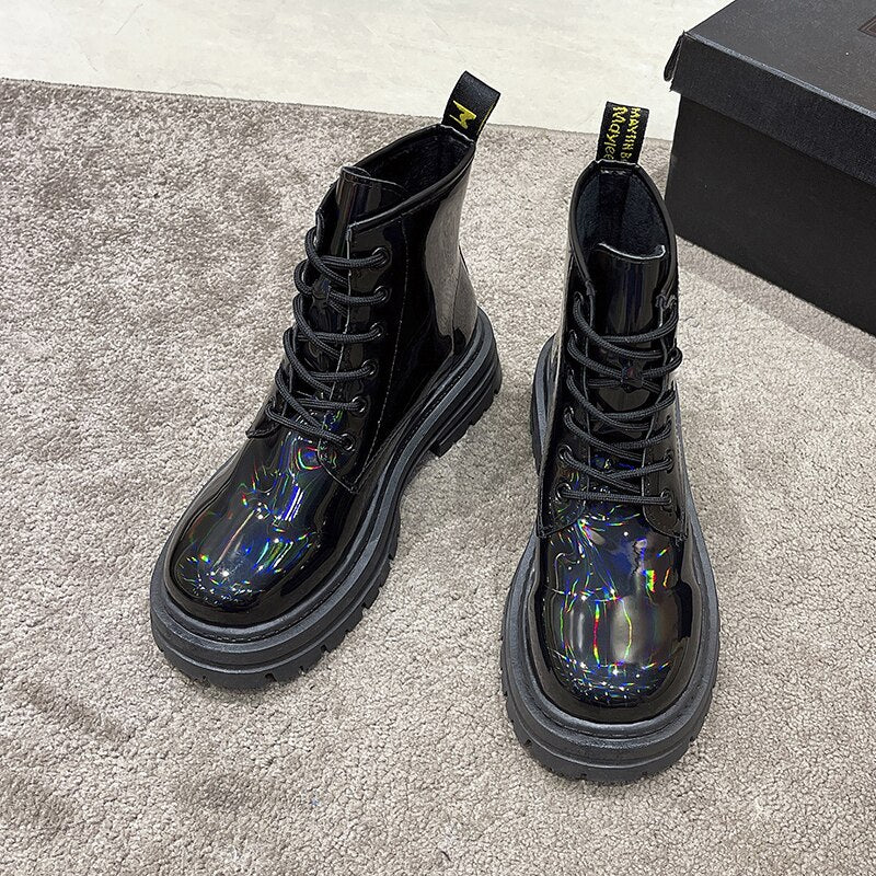 Holographic Ankle Lace Up Boots