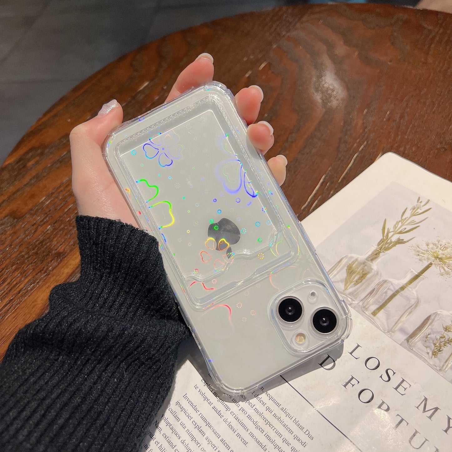 Holo Heart Storage Clear iPhone Case