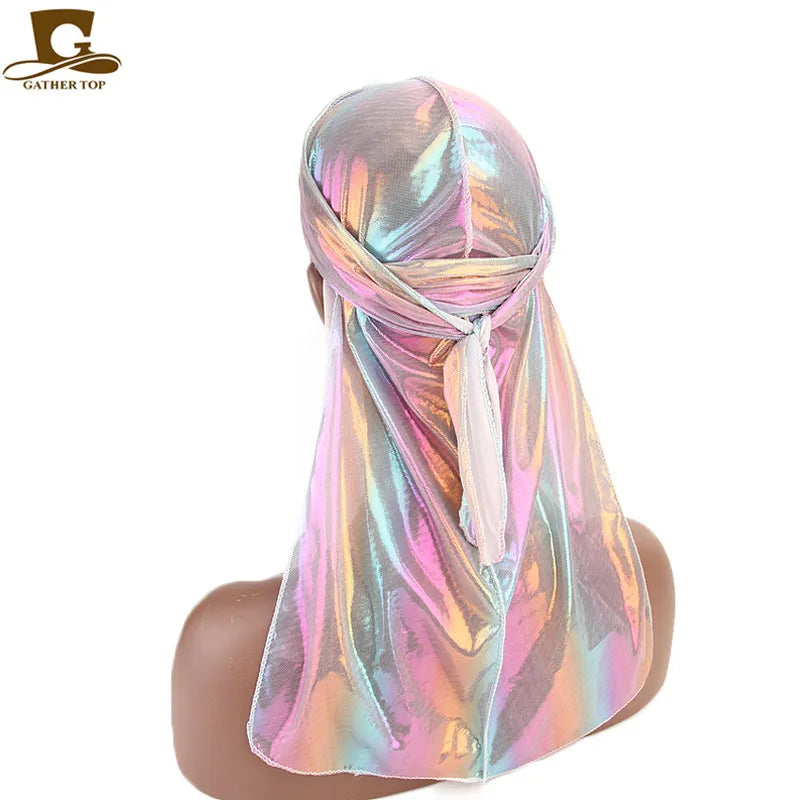 Holo Silk Satin Durags / Bandanas /Turban Hat Longtail Biker Headwear