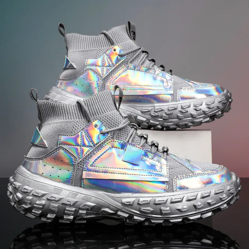 Holo Silver Sneakers Platform Breathable Casual Men